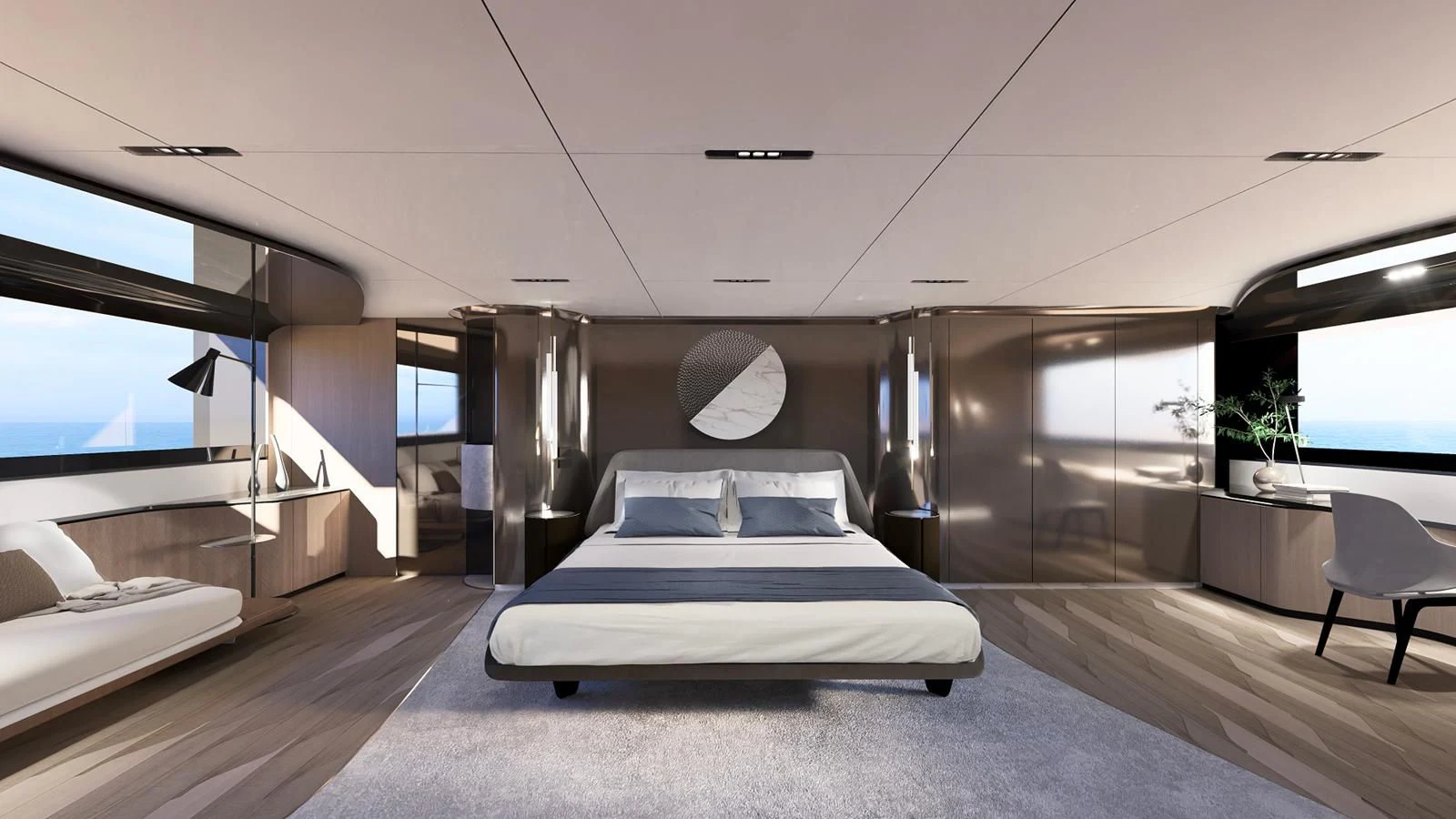 a room with a bed and a chair aboard NL45/01 Yacht for Sale