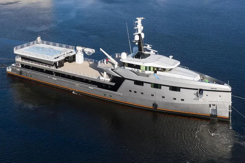 a large ship in the water aboard ABEONA Yacht for Sale