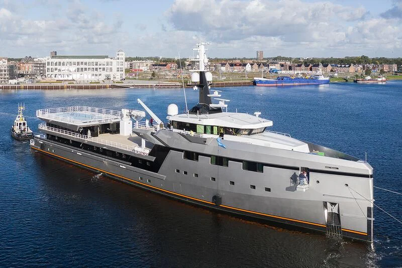 a large ship in the water aboard ABEONA Yacht for Sale