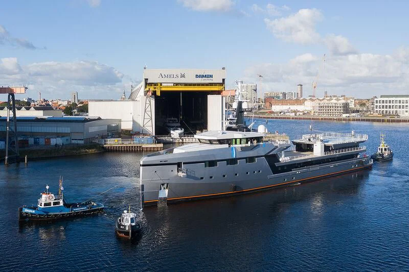 a large boat is parked next to a dock aboard ABEONA Yacht for Sale