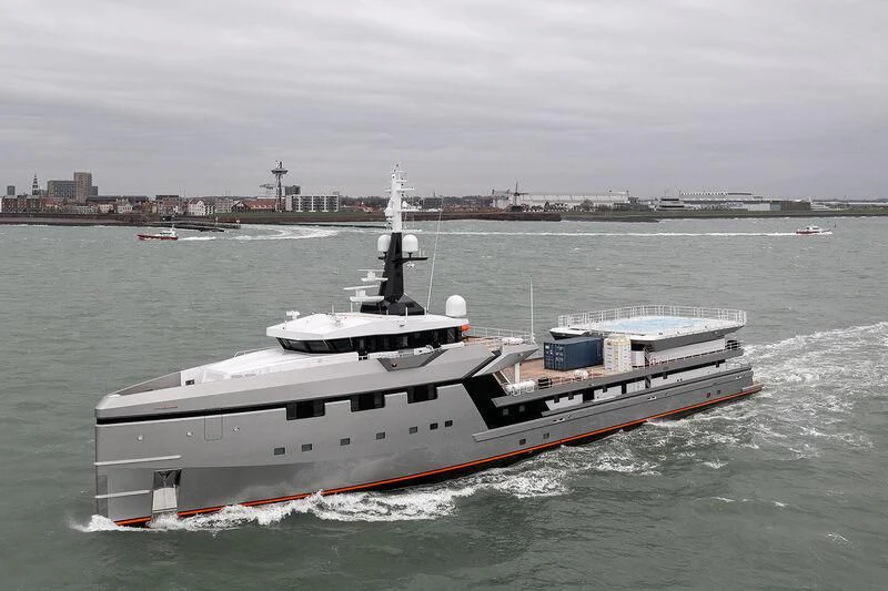 a large ship in the water aboard ABEONA Yacht for Sale