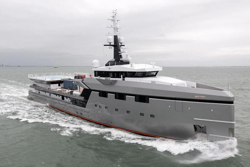 a large ship in the water aboard ABEONA Yacht for Sale