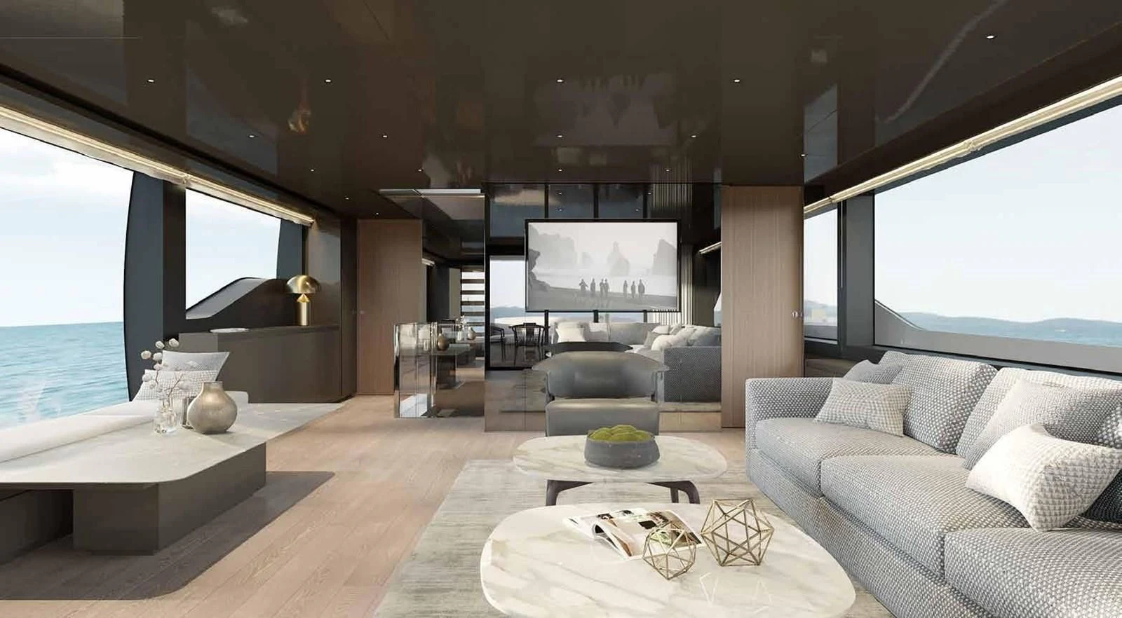 a living room with a large television aboard 2022 SANLORENZO SL90A #786 Yacht for Sale