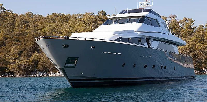 a large white boat on the water aboard MEGI ONE Yacht for Sale