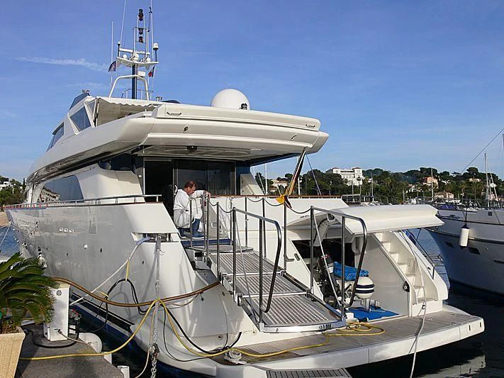 a boat docked at a pier aboard MEGI ONE Yacht for Sale