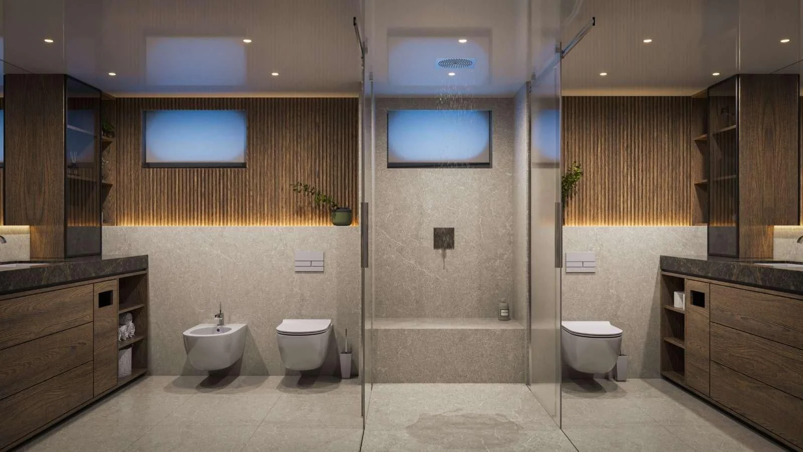 a bathroom with a shower and toilet aboard ANIMA MARIS Yacht for Sale