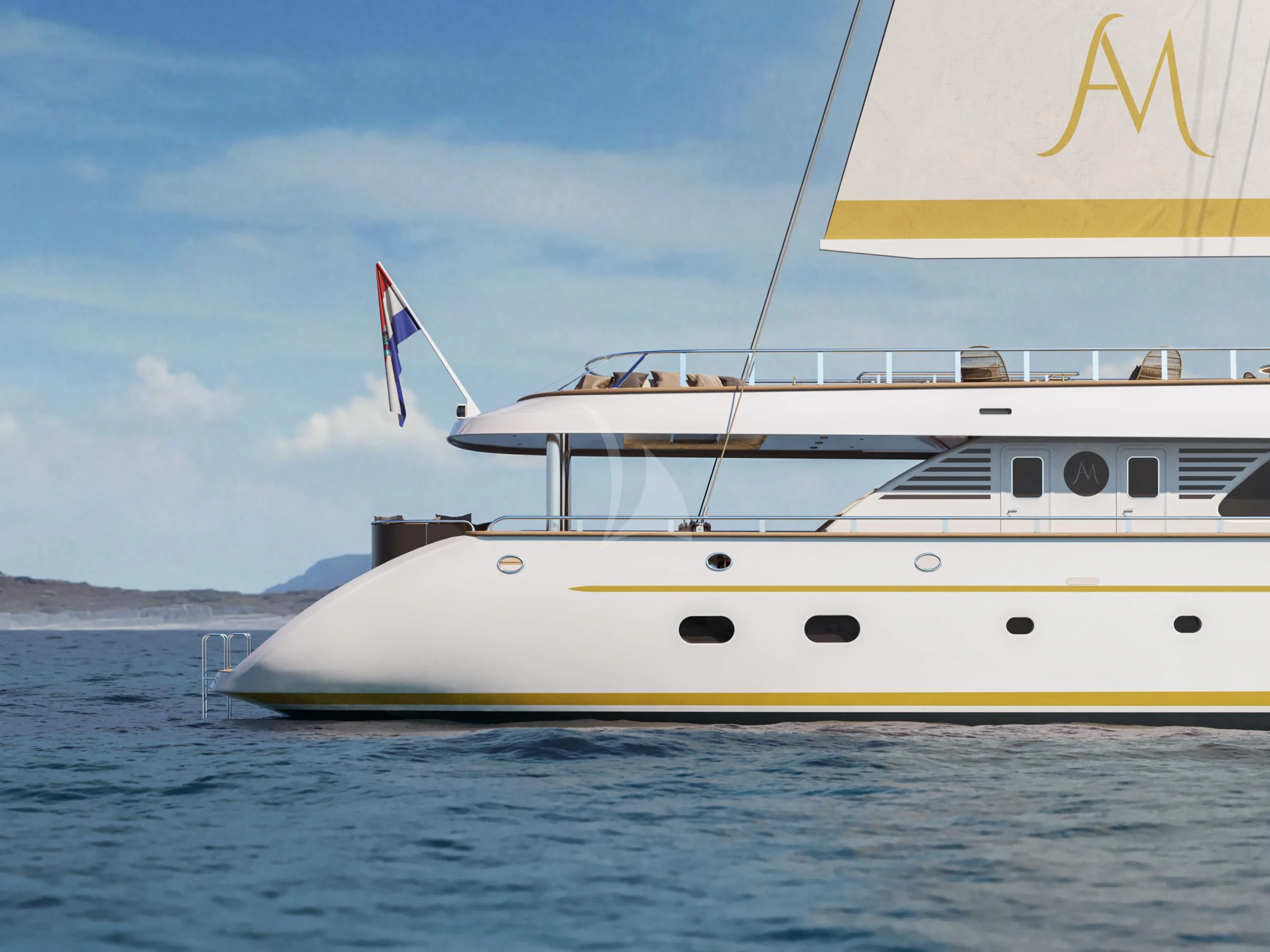 a large white boat in the water aboard ANIMA MARIS Yacht for Sale