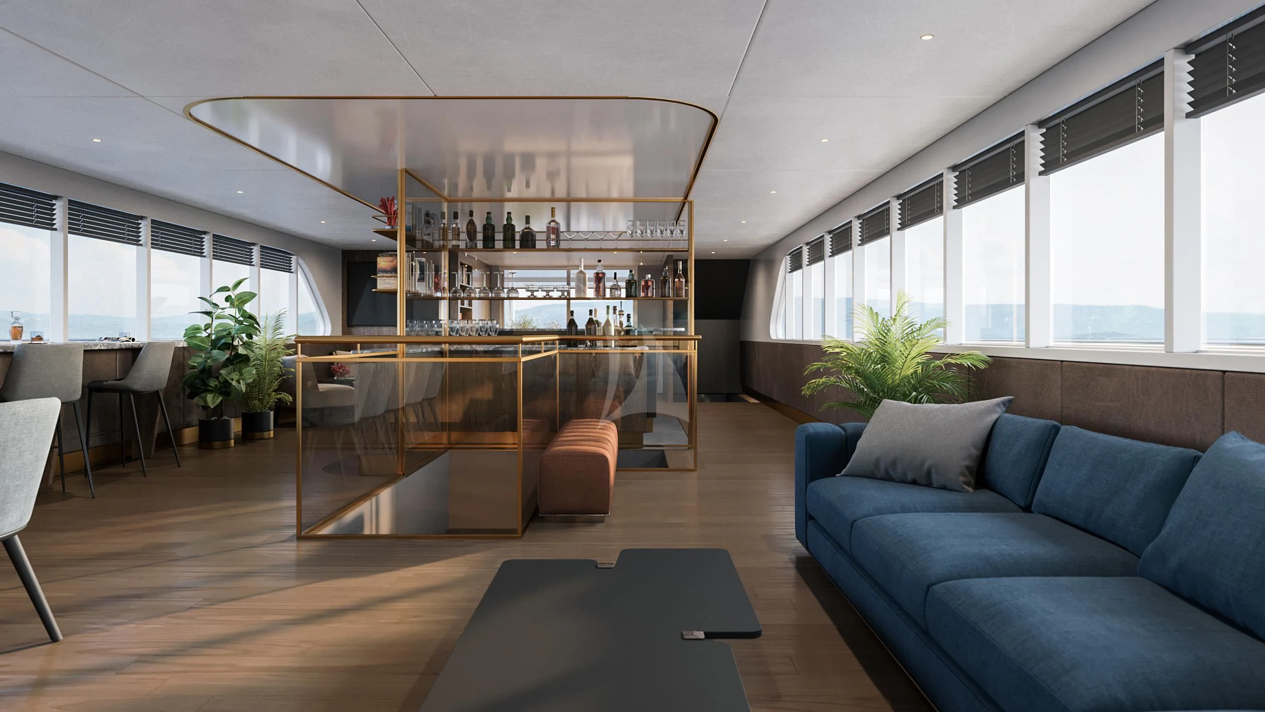 a room with a couch and a table and chairs aboard ANIMA MARIS Yacht for Sale