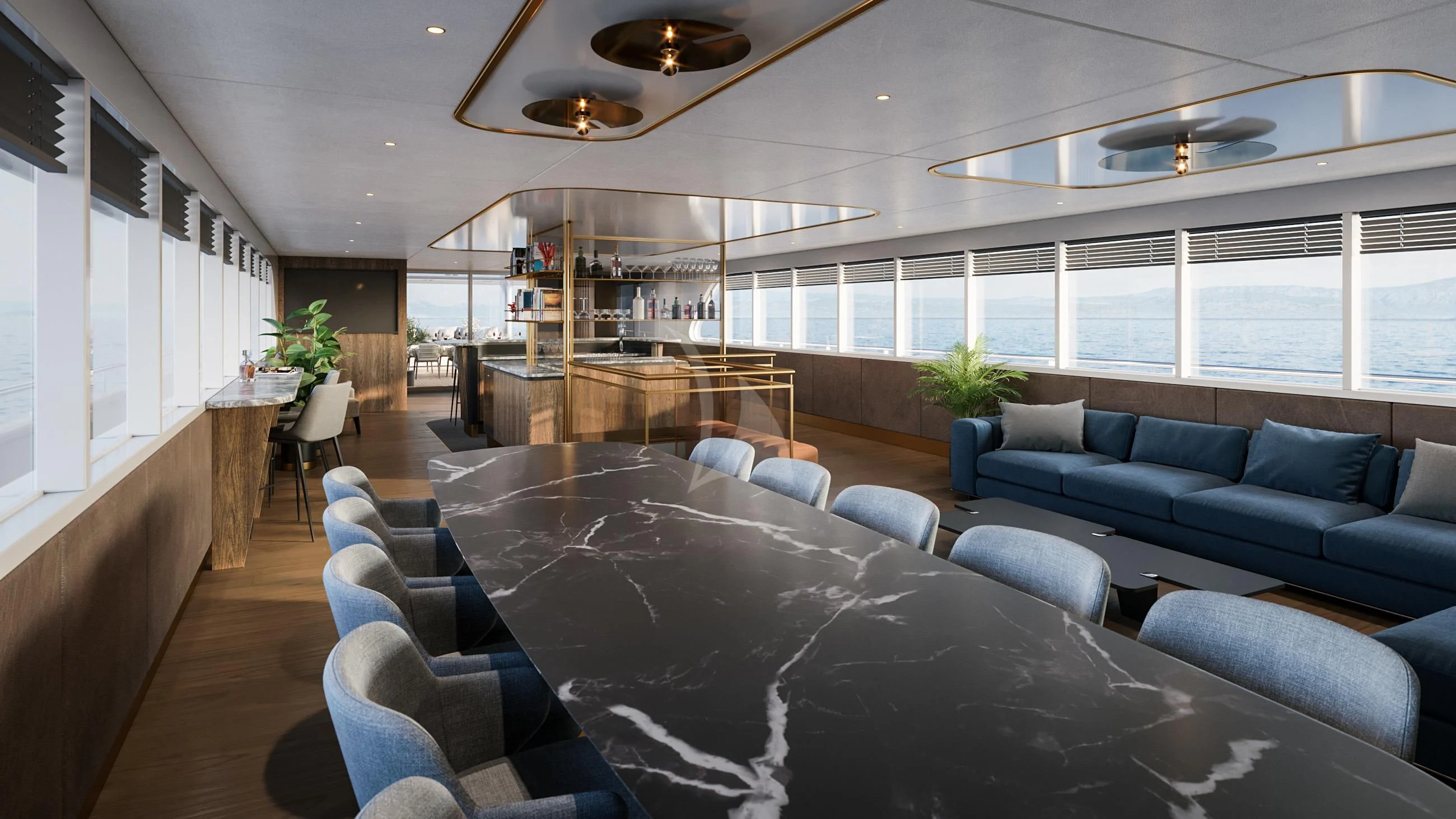 a room with a couch and a table aboard ANIMA MARIS Yacht for Sale