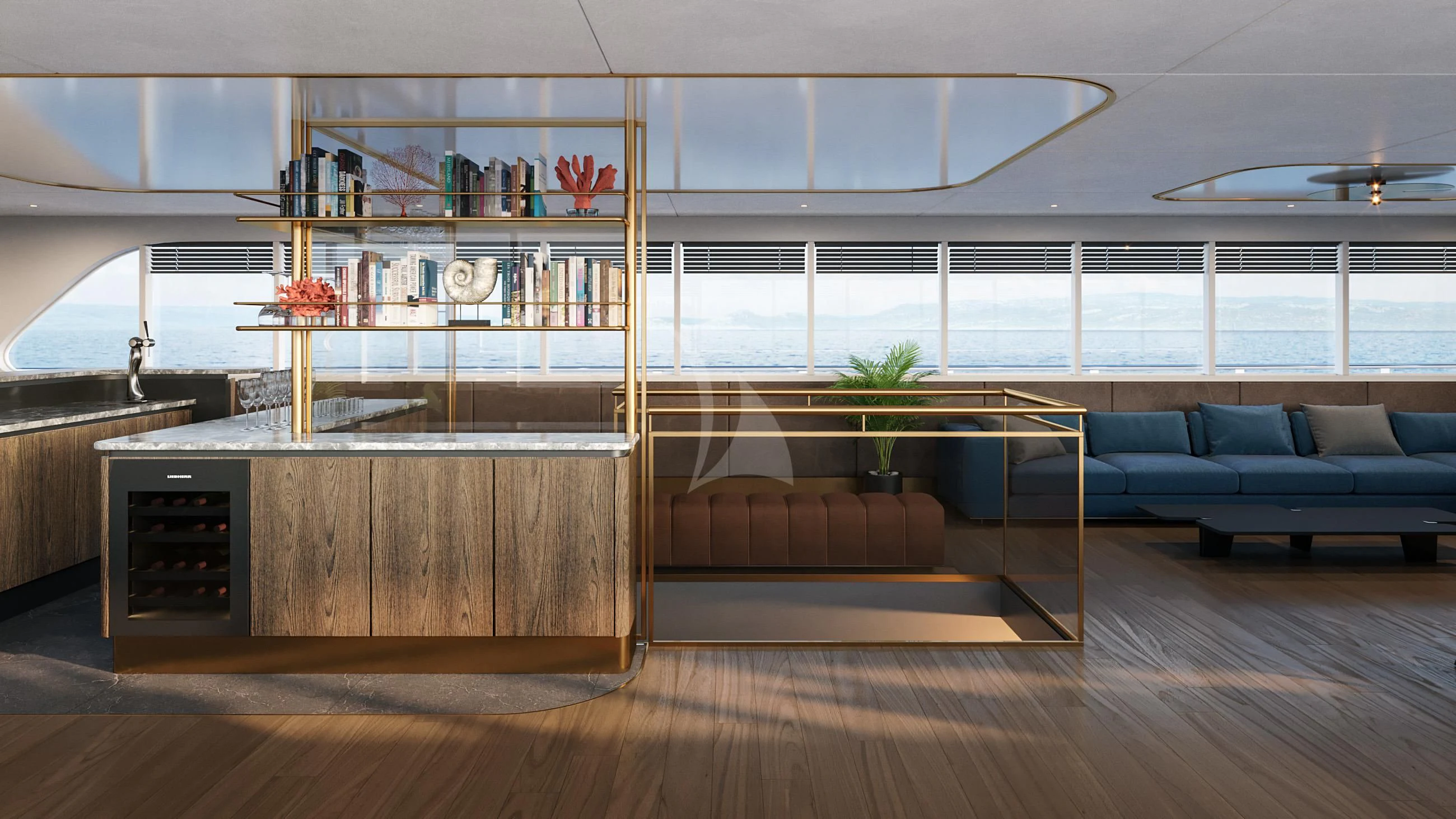 a room with a couch and a table aboard ANIMA MARIS Yacht for Sale