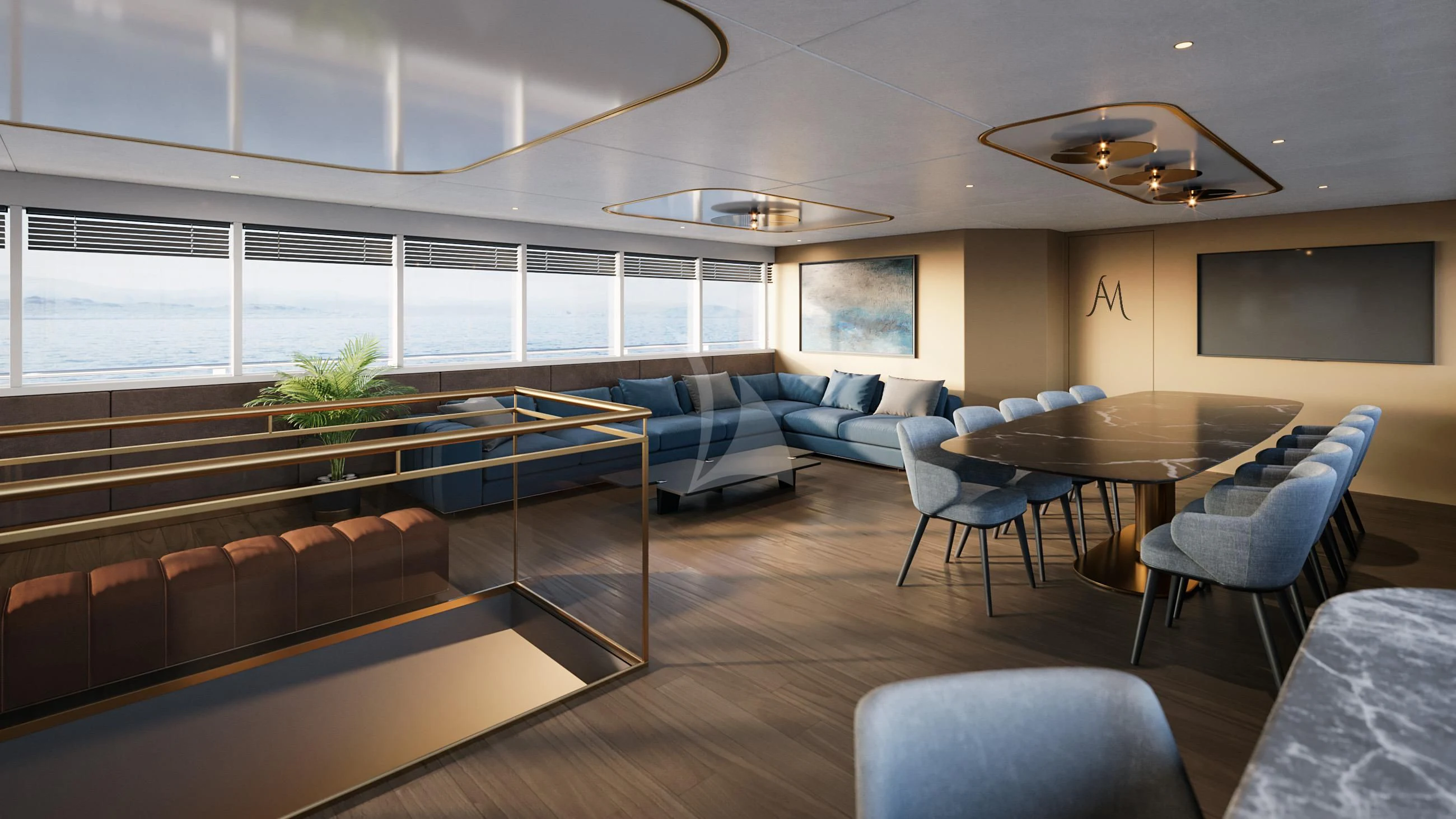 a room with a table and chairs aboard ANIMA MARIS Yacht for Sale