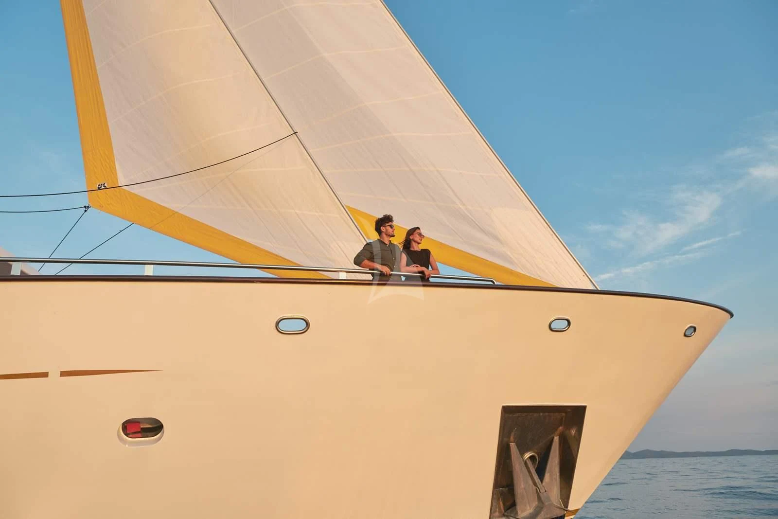 a couple of people in a sailboat aboard ANIMA MARIS Yacht for Sale