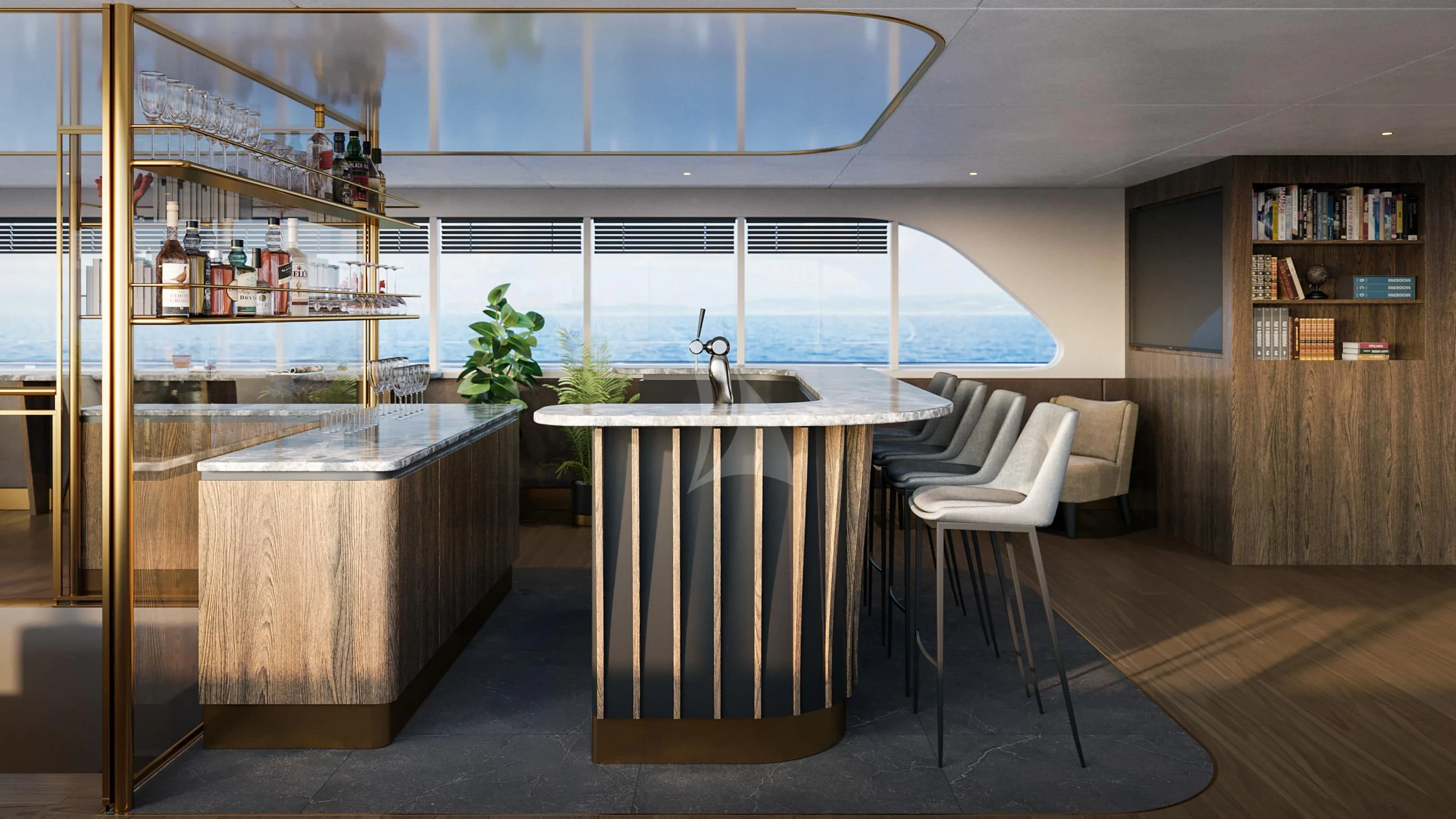 a kitchen with a table and chairs aboard ANIMA MARIS Yacht for Sale