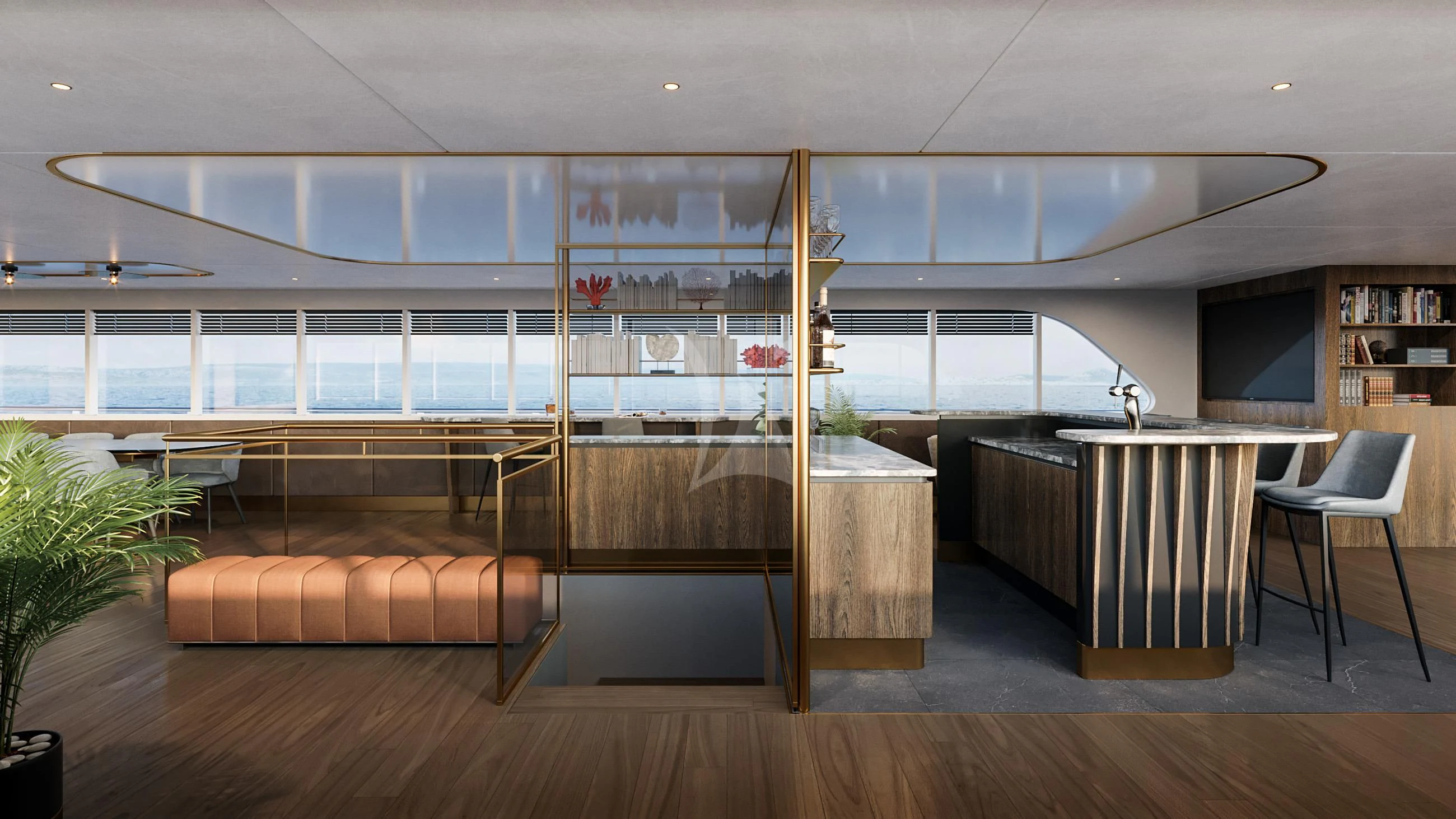 a room with a large glass wall aboard ANIMA MARIS Yacht for Sale