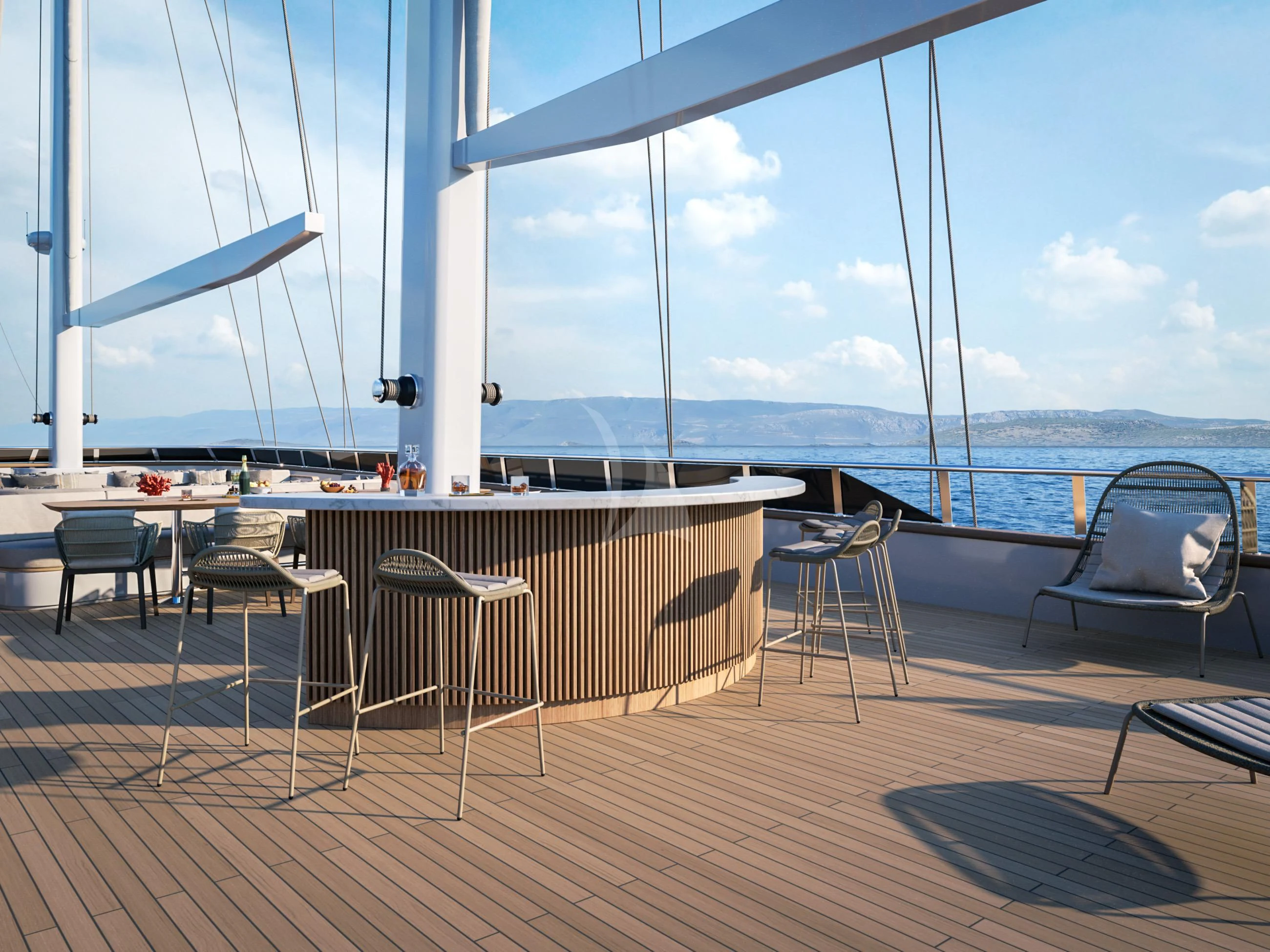 a room with a table and chairs aboard ANIMA MARIS Yacht for Sale