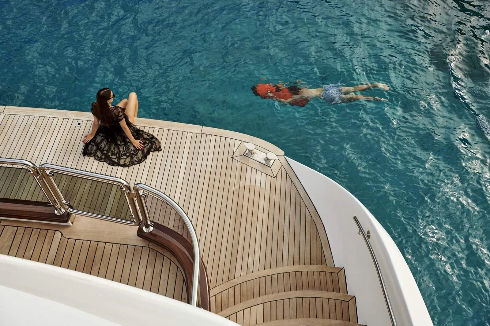 a person sitting on a boat aboard ANIMA MARIS Yacht for Sale