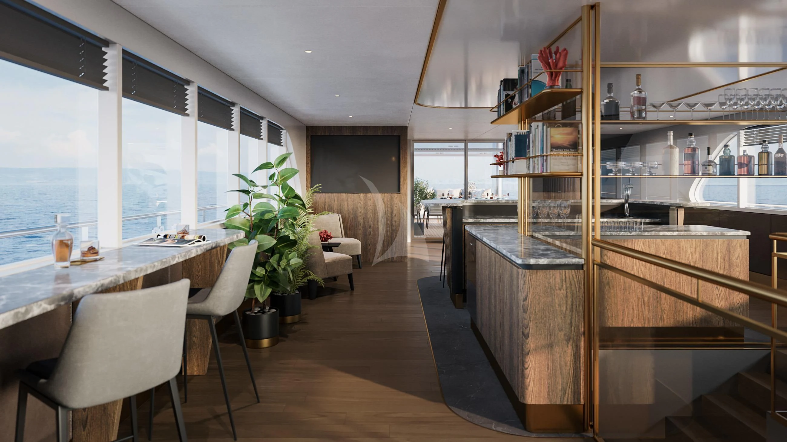 a kitchen with a large island aboard ANIMA MARIS Yacht for Sale