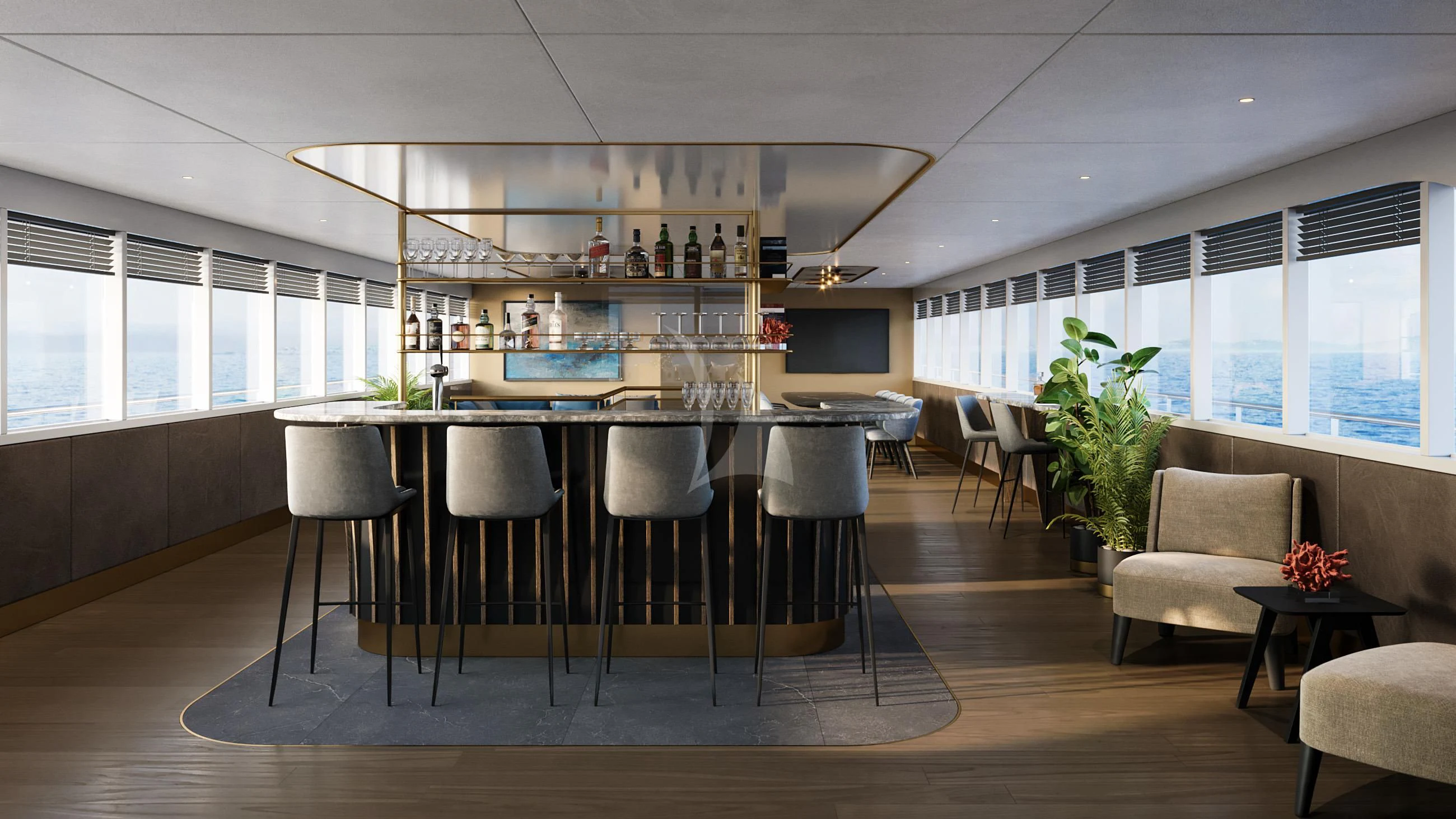 a large kitchen with a bar and bar aboard ANIMA MARIS Yacht for Sale