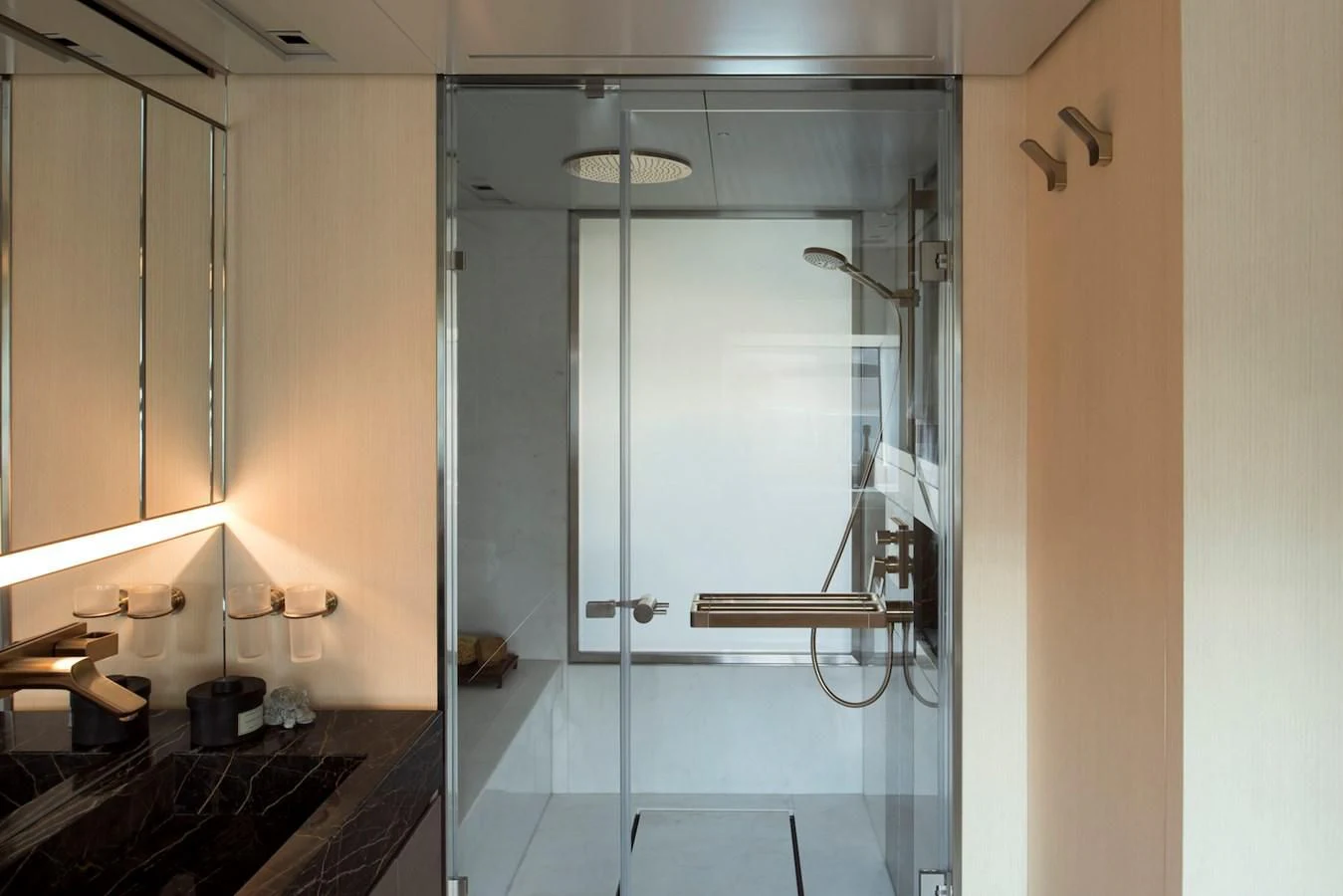 a shower unit in a bathroom aboard NADHIRA Yacht for Sale
