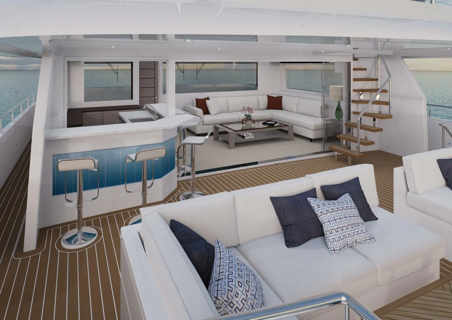 a room with a couch and a table aboard STELLARCAT SF2603 Yacht for Sale
