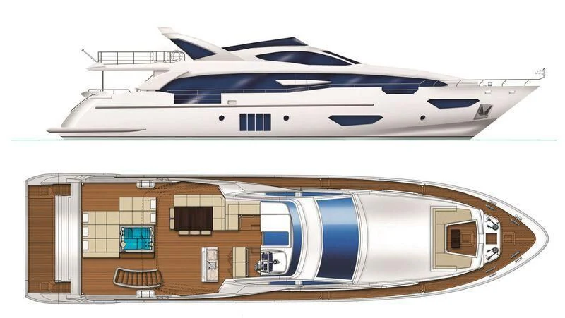 a building with a car garage aboard AZIMUT GRANDE 30/27 Yacht for Sale