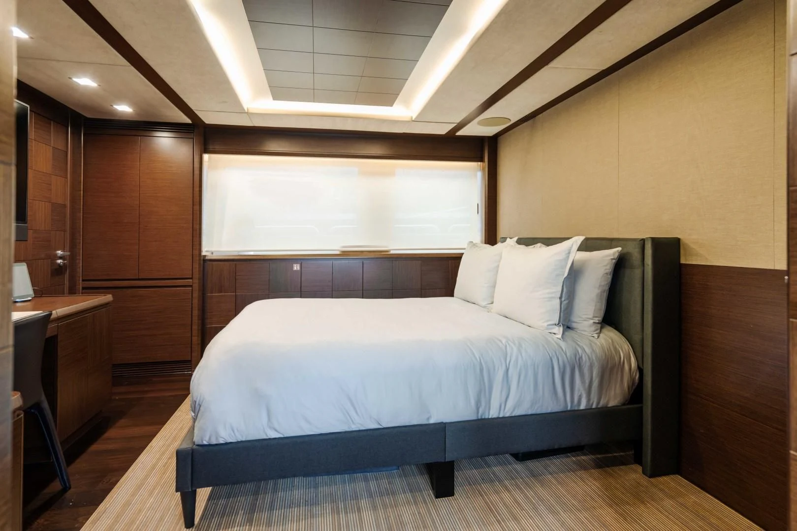 a bed in a room aboard AMANECER Yacht for Sale