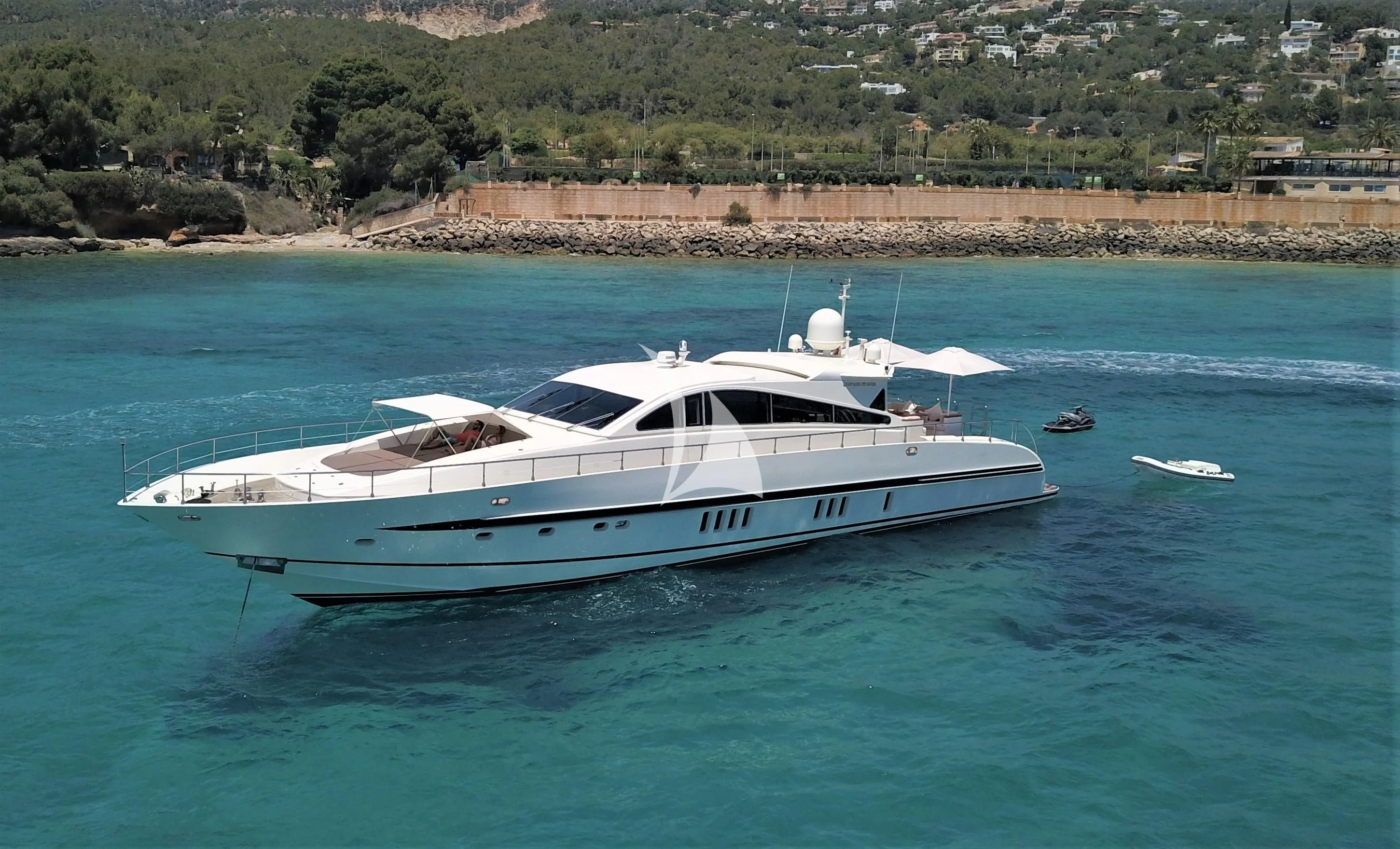 a white yacht in the water aboard CHURRI Yacht for Sale