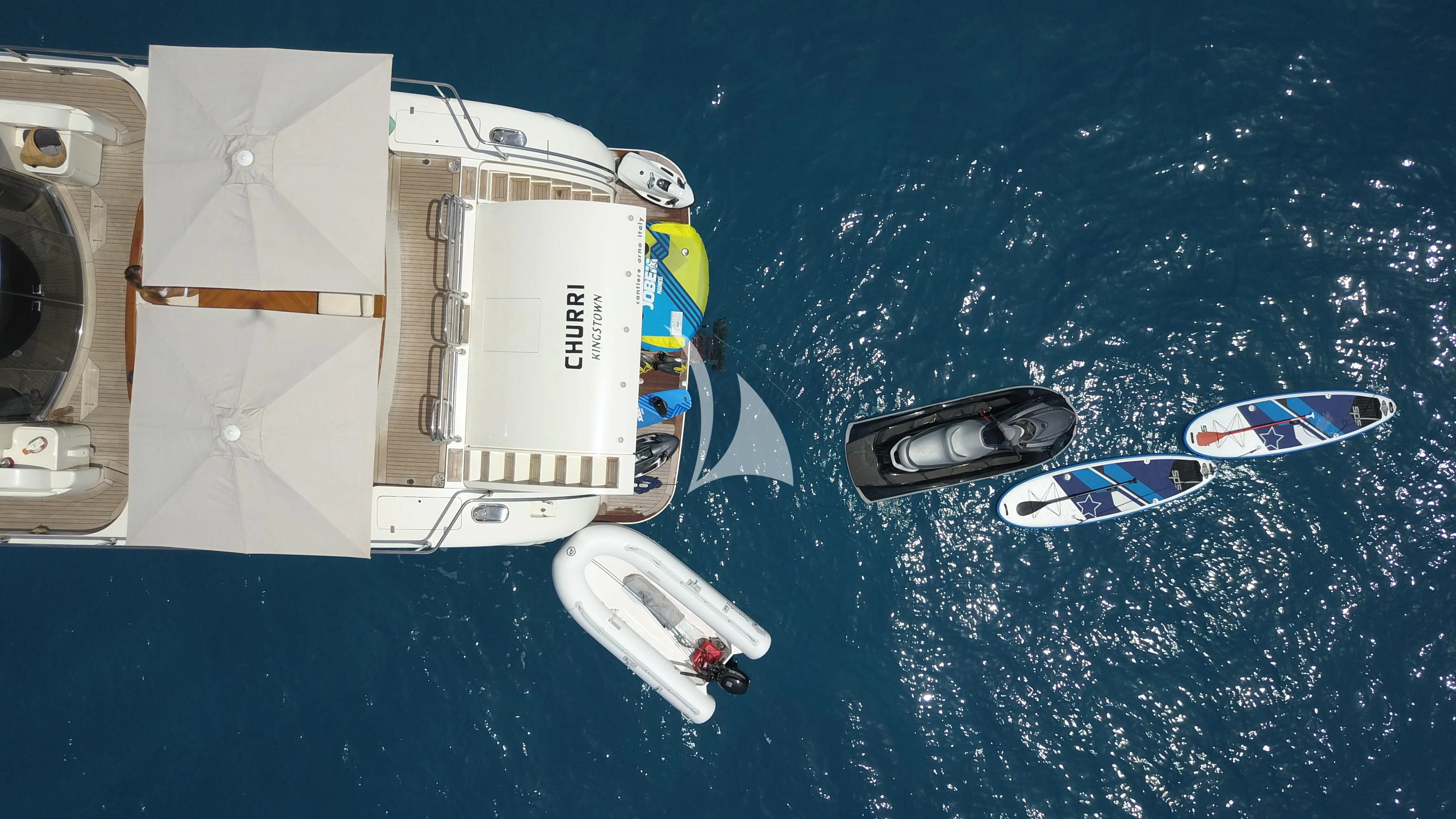 a space shuttle flying over a planet aboard CHURRI Yacht for Sale