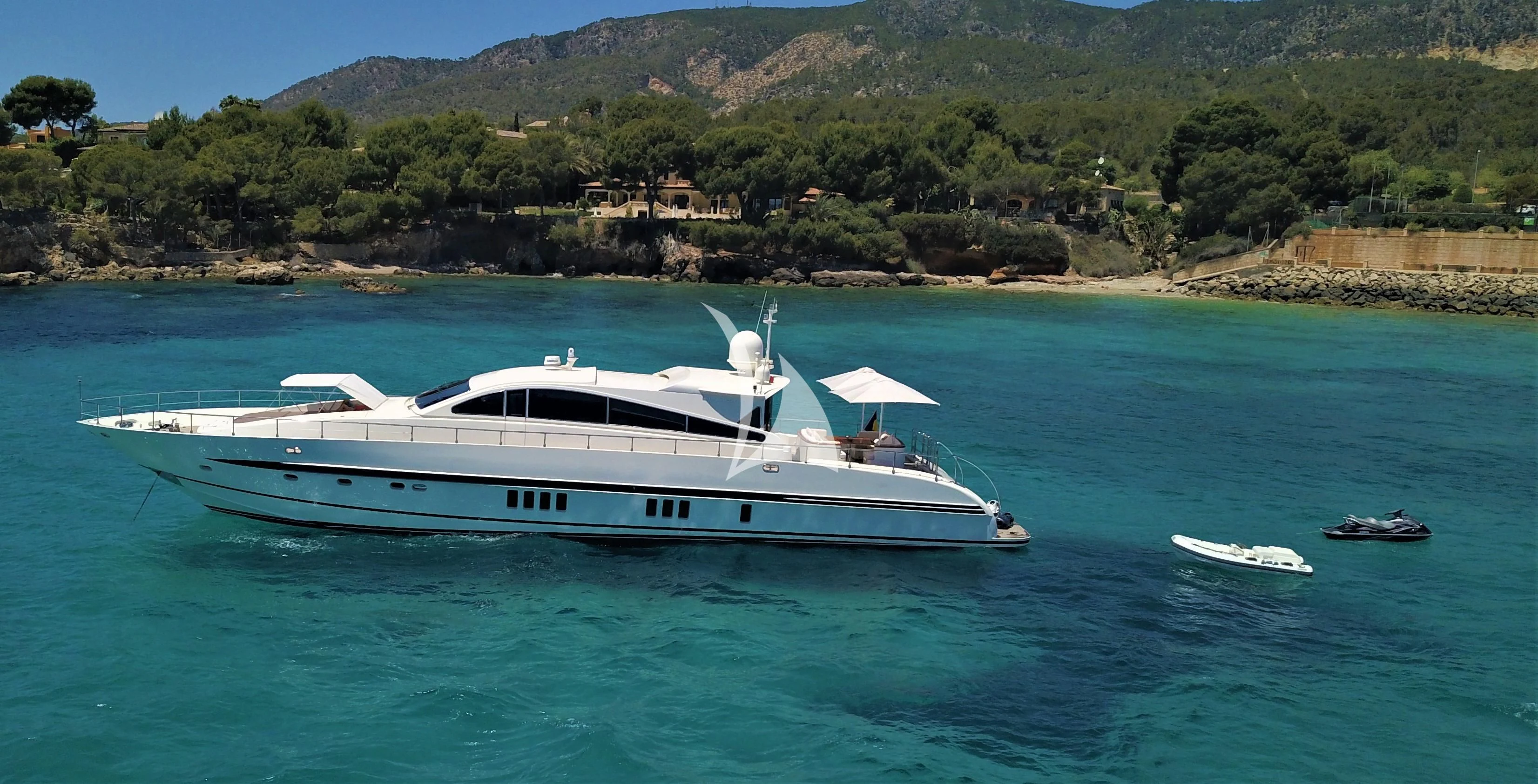a white boat in the water aboard CHURRI Yacht for Sale