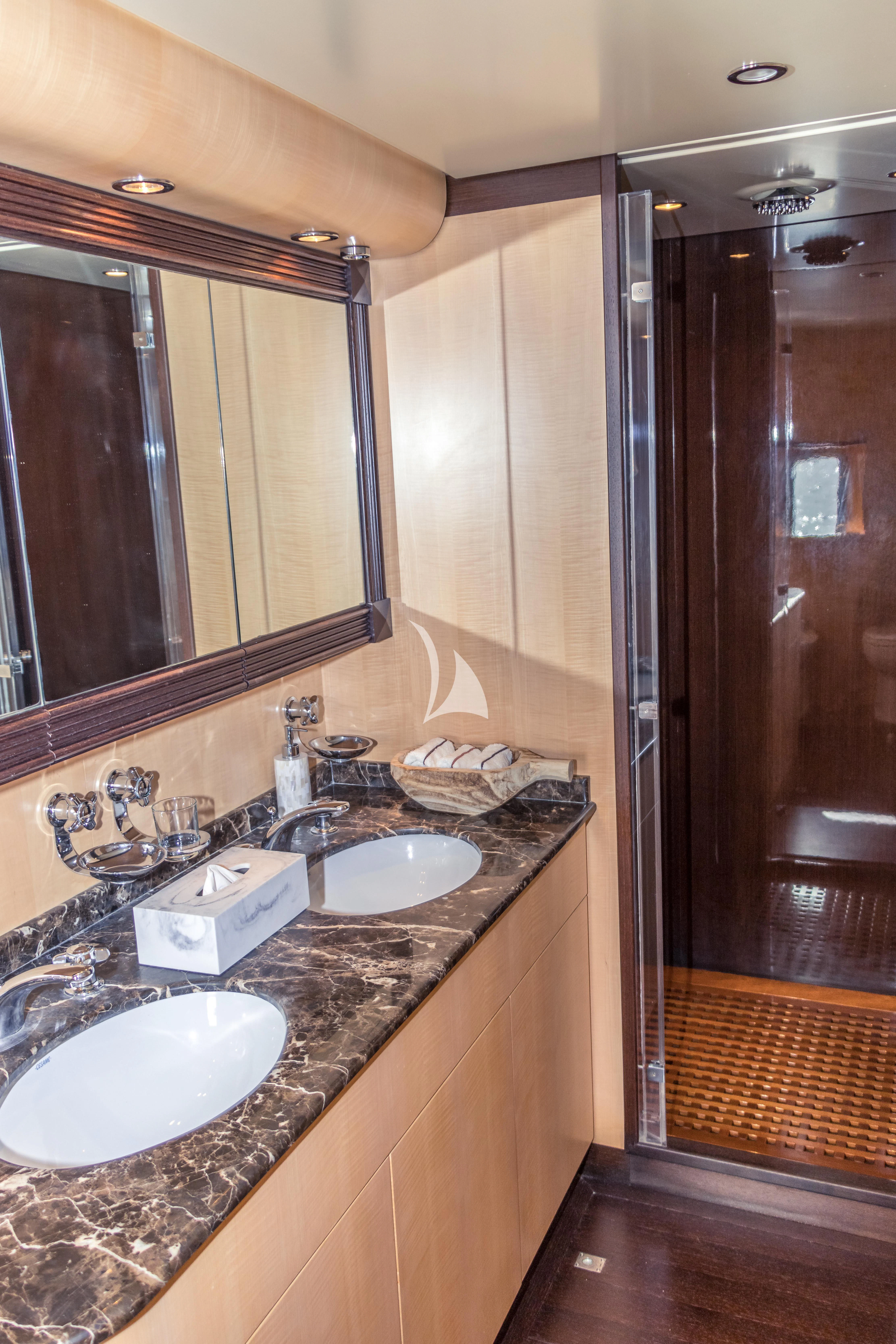 a bathroom with two sinks aboard CHURRI Yacht for Sale