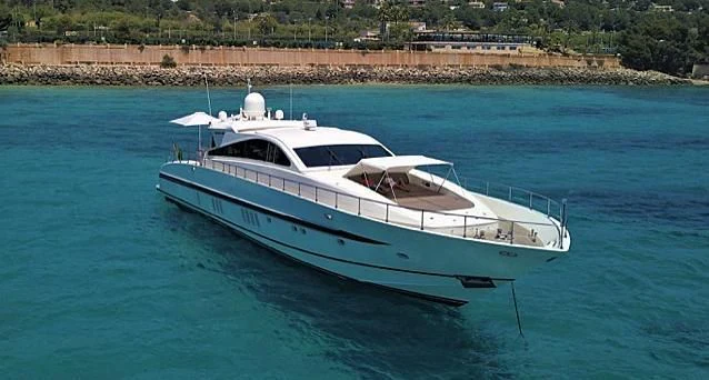 a white boat on water aboard CHURRI Yacht for Sale