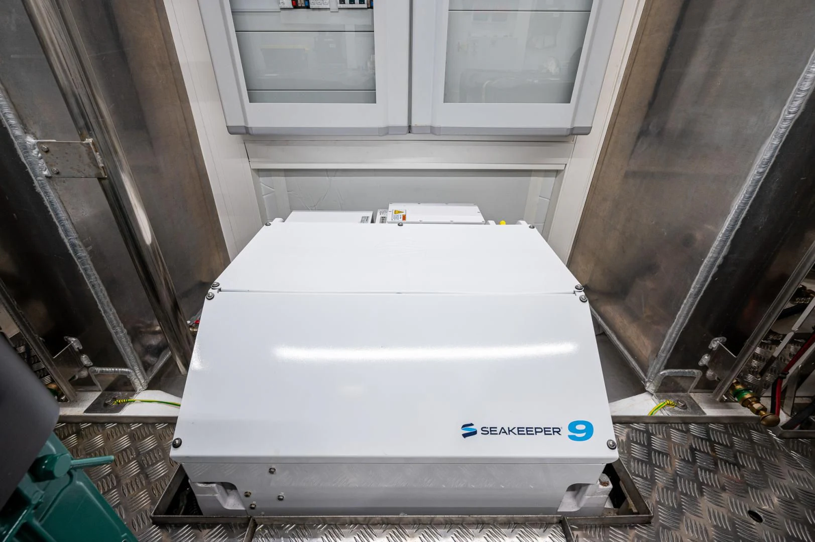 a white box on a metal surface aboard LEBRADA Yacht for Sale
