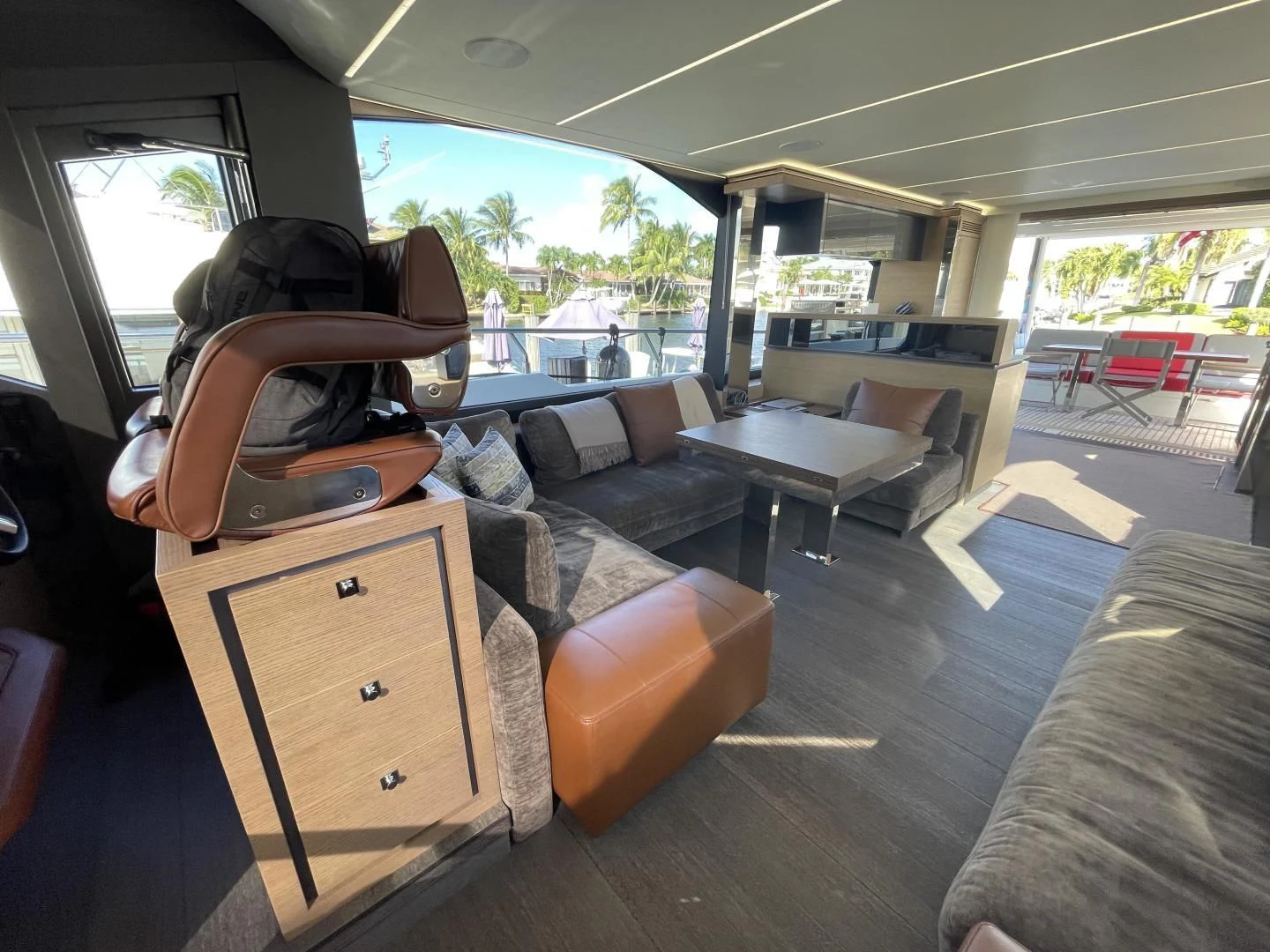 a living room with a couch and a chair aboard LEBRADA Yacht for Sale