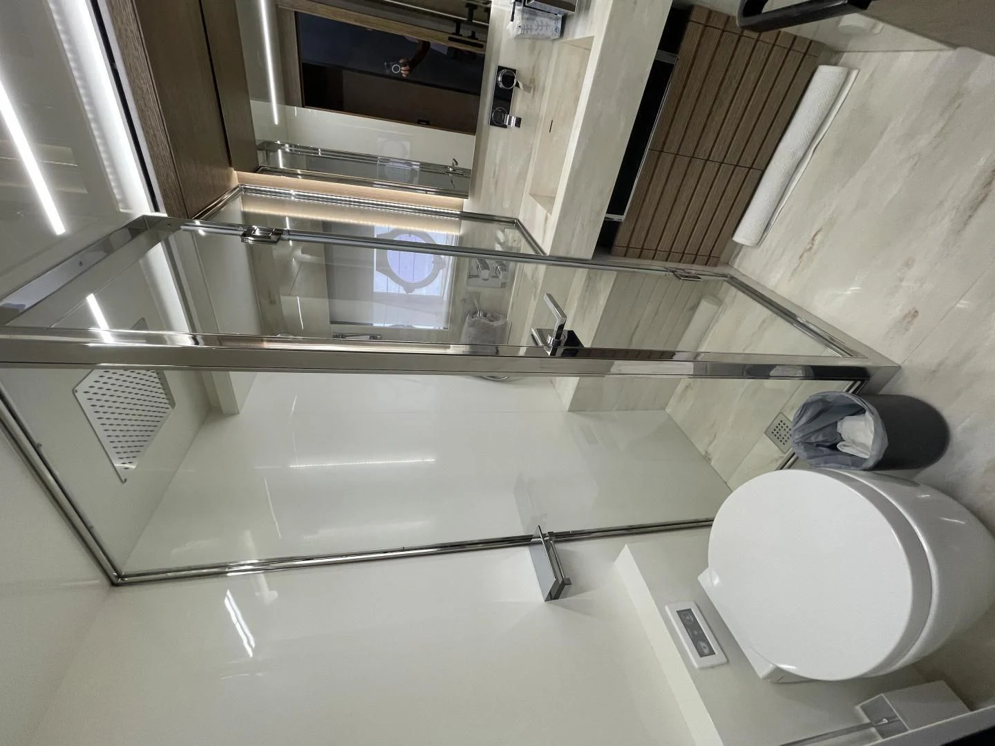 a bathroom with a toilet aboard LEBRADA Yacht for Sale