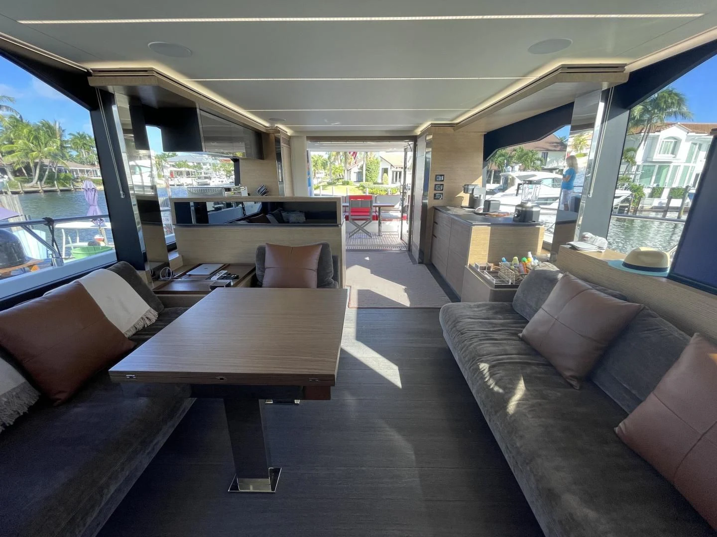 a room with a couch and a table aboard LEBRADA Yacht for Sale