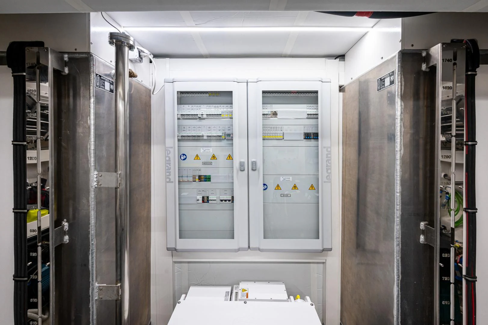 a room with several lockers aboard LEBRADA Yacht for Sale