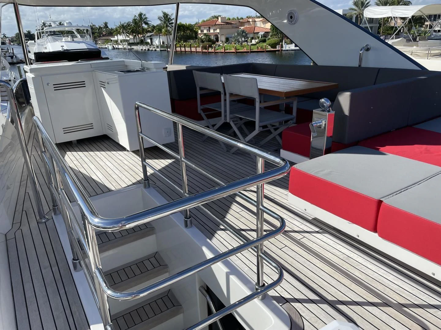 a deck with a group of boats on it aboard LEBRADA Yacht for Sale