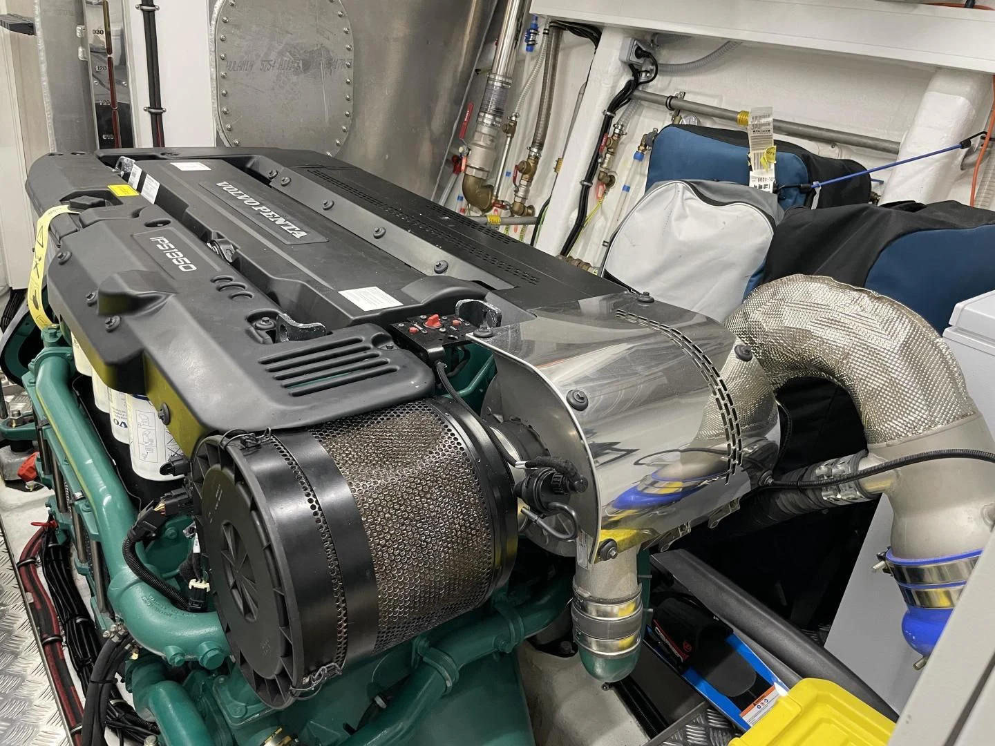 a close-up of a car engine aboard LEBRADA Yacht for Sale