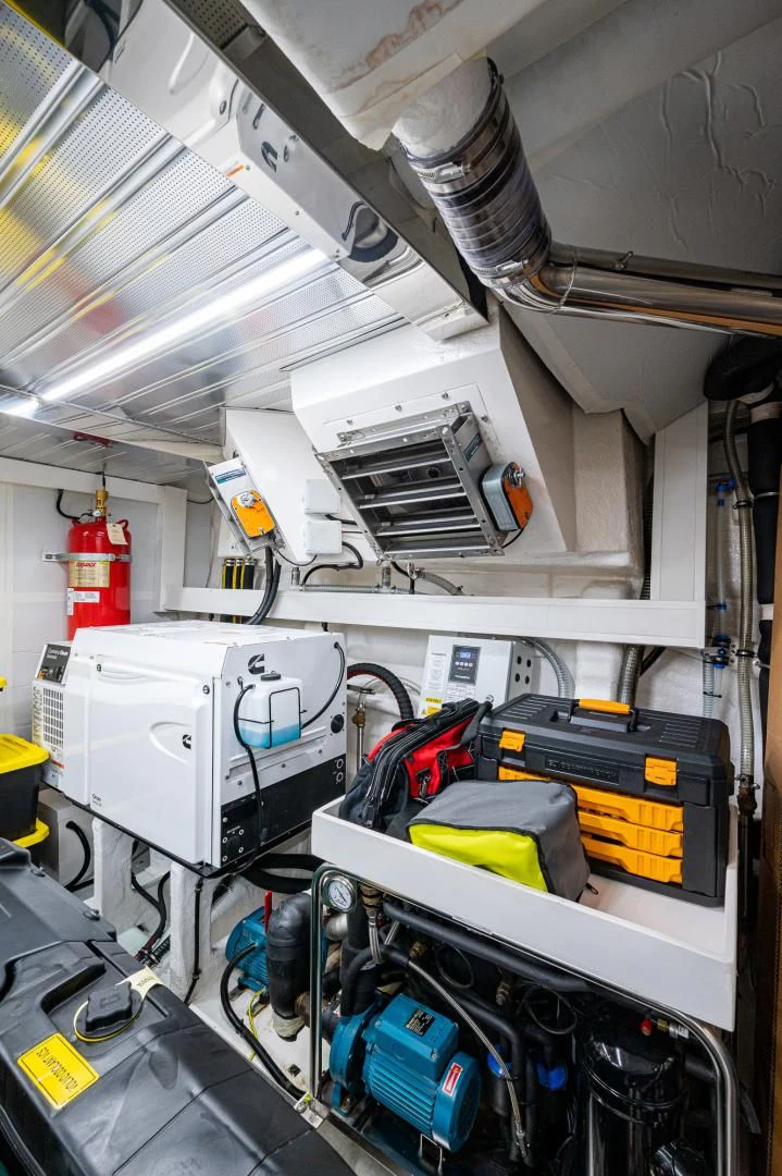 a large white machine with several machines aboard LEBRADA Yacht for Sale
