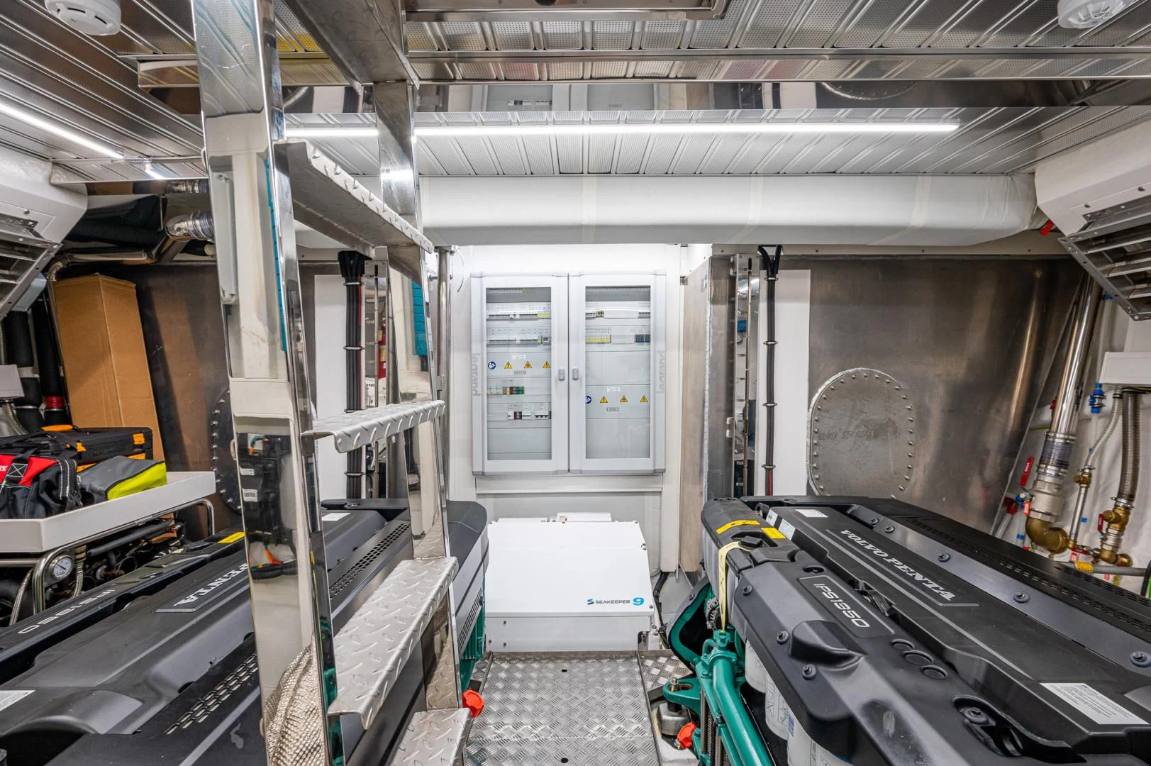 a room with equipment and tools aboard LEBRADA Yacht for Sale