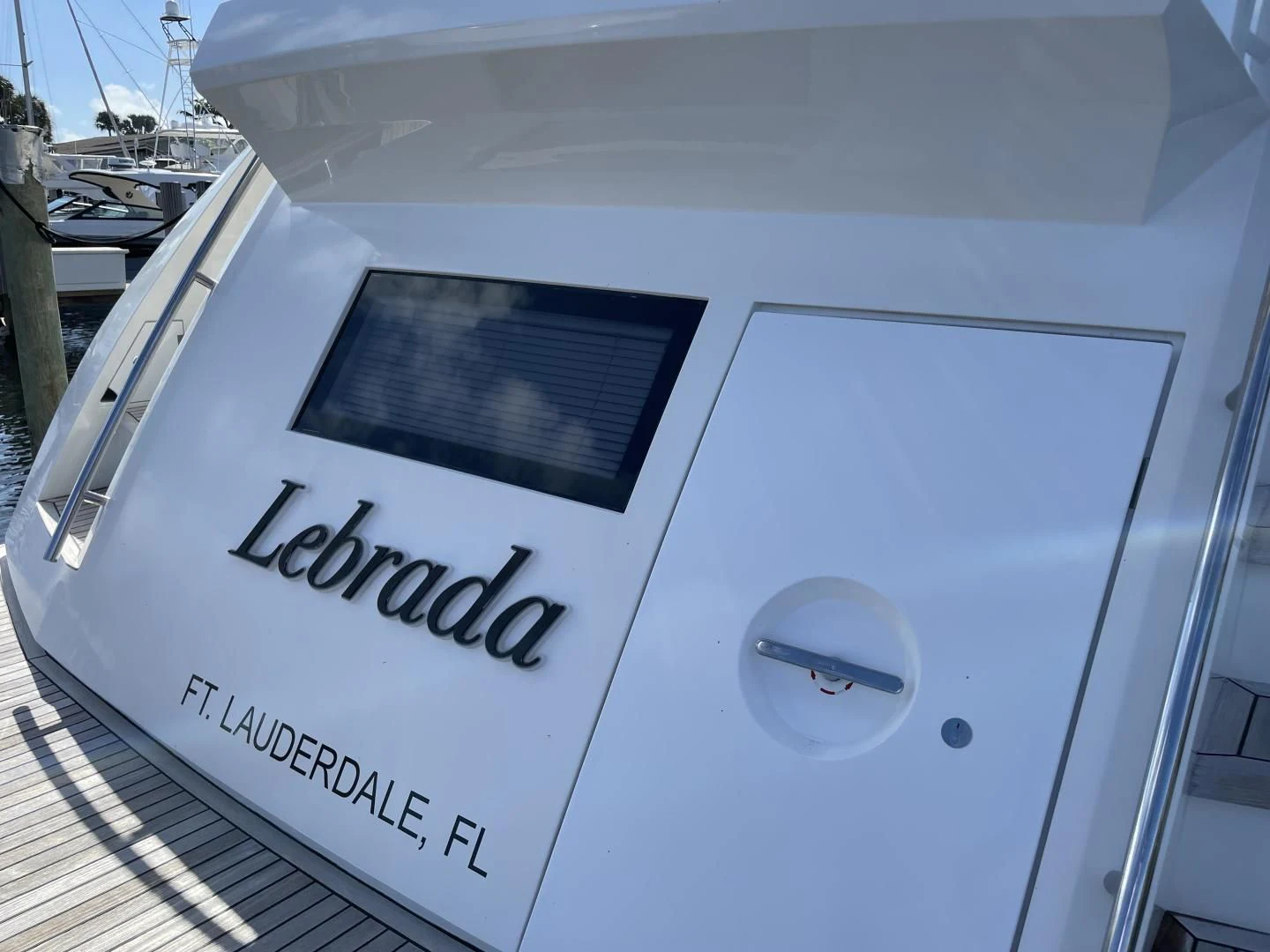 a sign on a car aboard LEBRADA Yacht for Sale