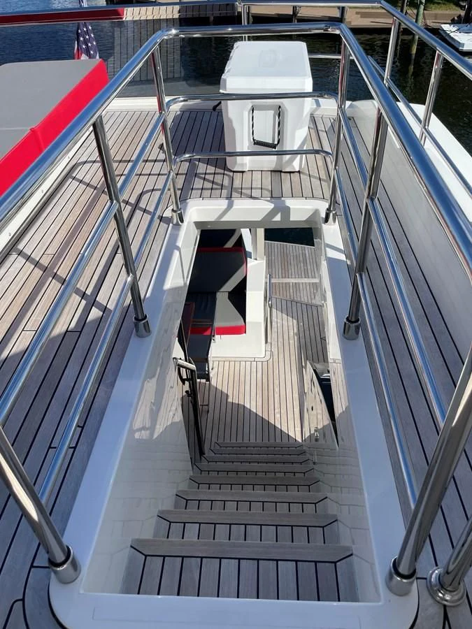 a set of stairs leading up to a building aboard LEBRADA Yacht for Sale