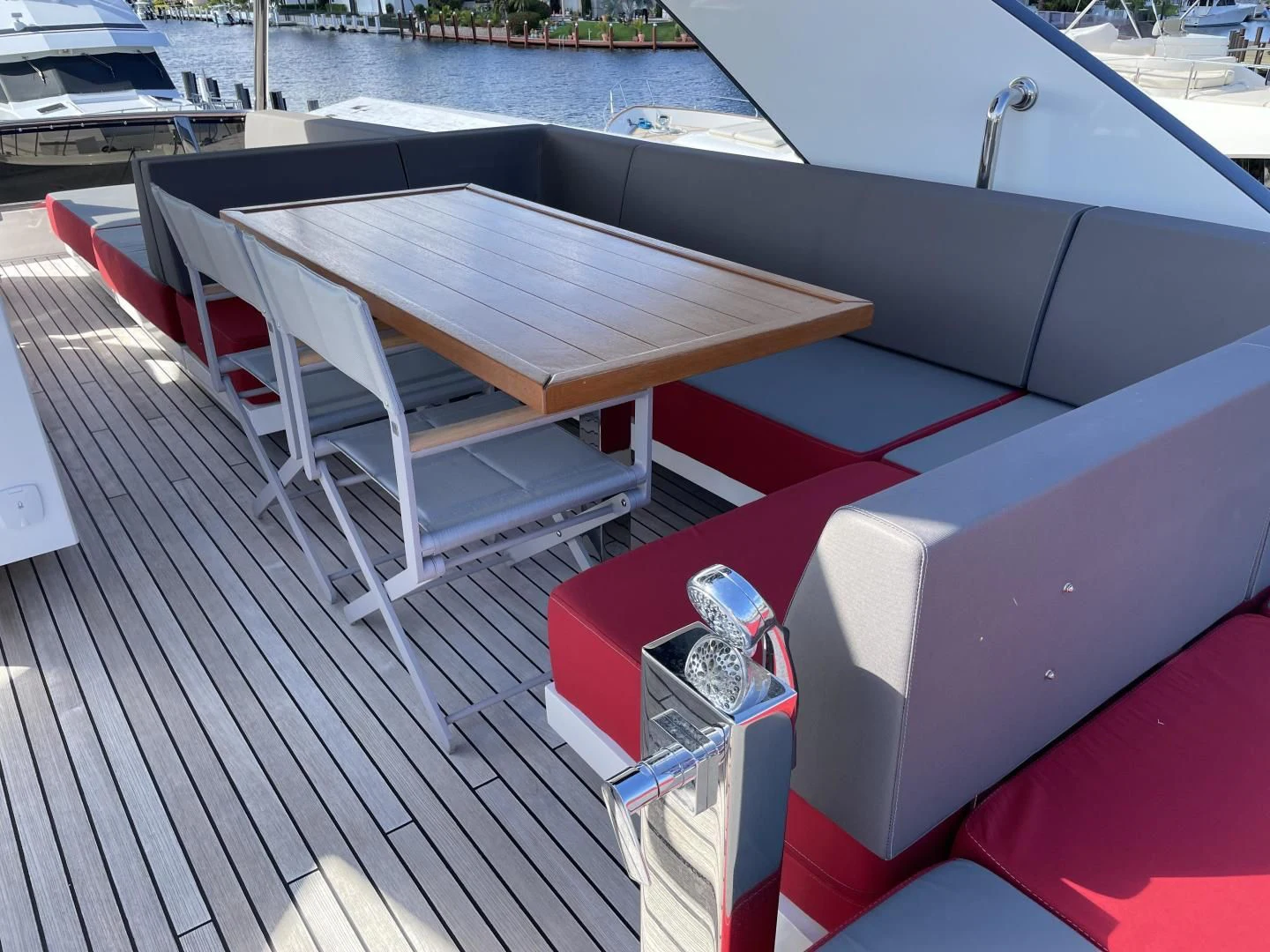 a table on a boat aboard LEBRADA Yacht for Sale