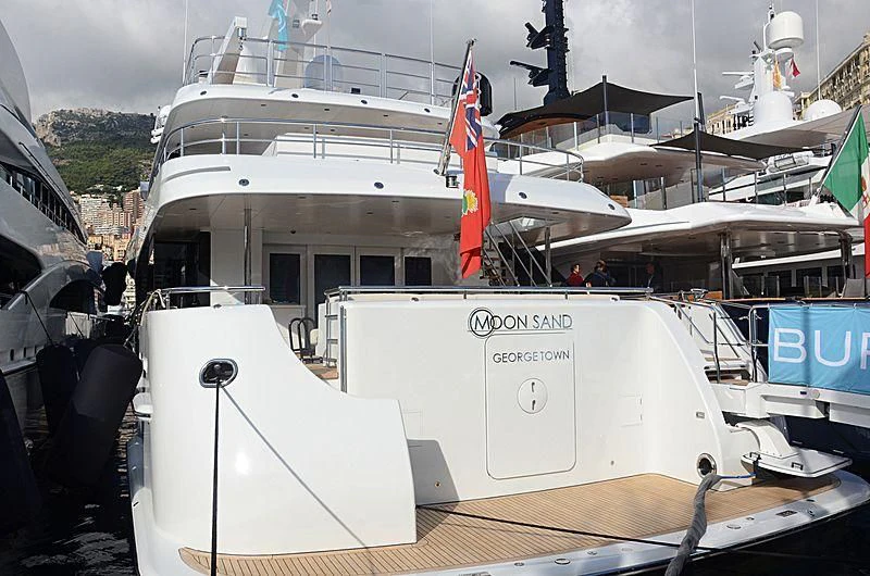 a boat with a flag on the front aboard PHILOSOPHY Yacht for Sale