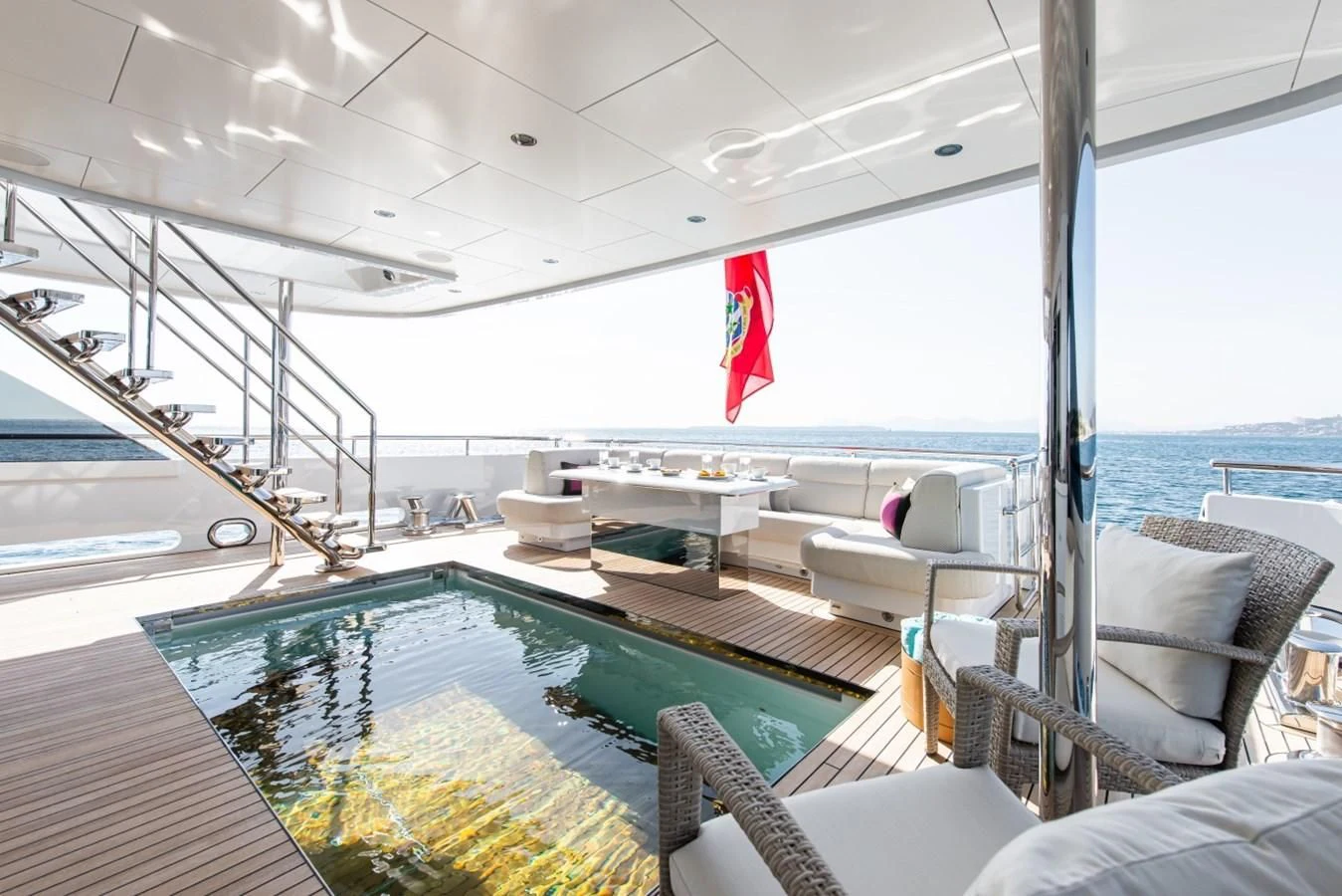 a large swimming pool on a boat aboard PHILOSOPHY Yacht for Sale