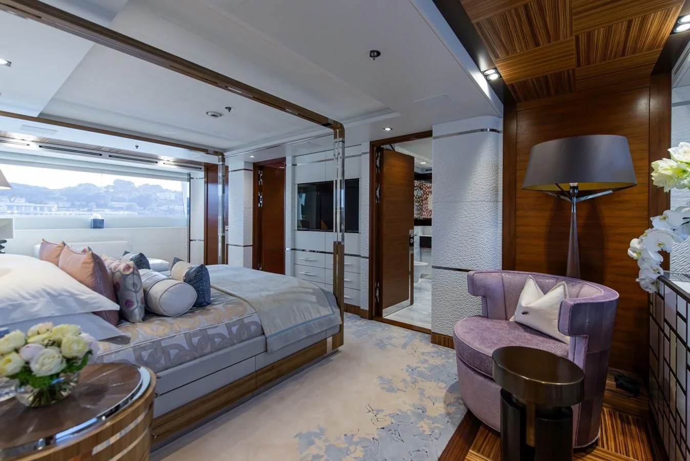 a bed in a room aboard PHILOSOPHY Yacht for Sale