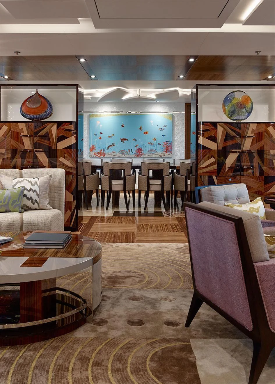 a room with chairs and tables aboard PHILOSOPHY Yacht for Sale