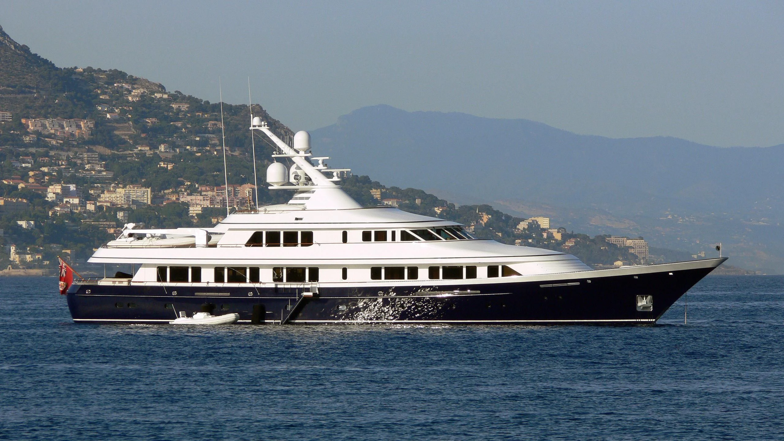 a large ship in the water aboard AURORA Yacht for Sale