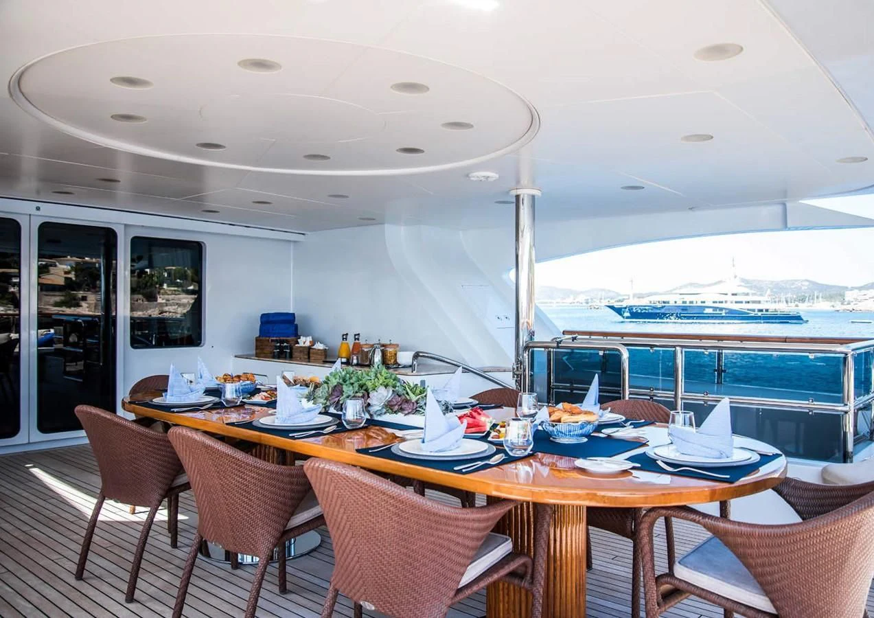 a dining table on a boat aboard DIANE Yacht for Charter