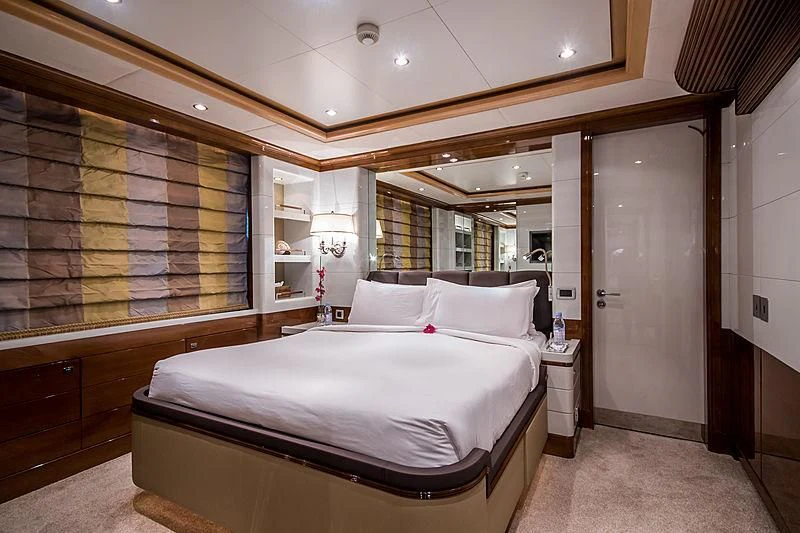 a bed in a room aboard DIANE Yacht for Charter